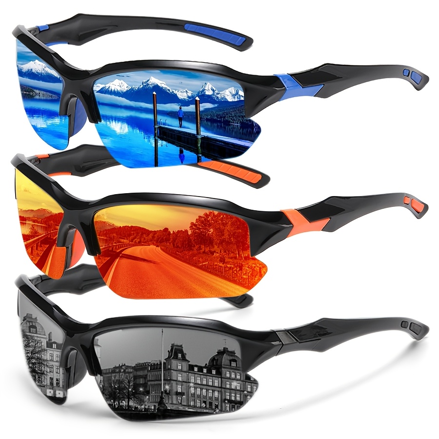 

3pcs Polarized Sports Glasses, Half Rim Fashion Eyewear For Cycling, Hiking, Fishing, Travel - , Abs Lens, Only