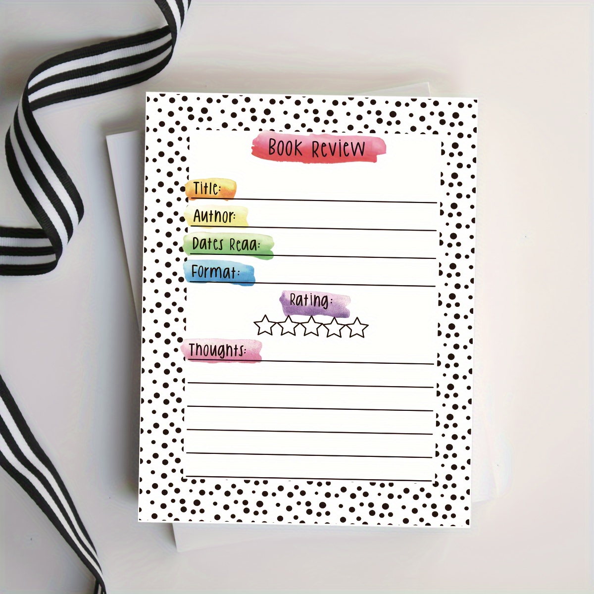 

50 Book Review Notebooks - 4x5.5 Inches, Tear-off Table Tents, Star Rating, Bookworm Gift, Office Supplies, English Text