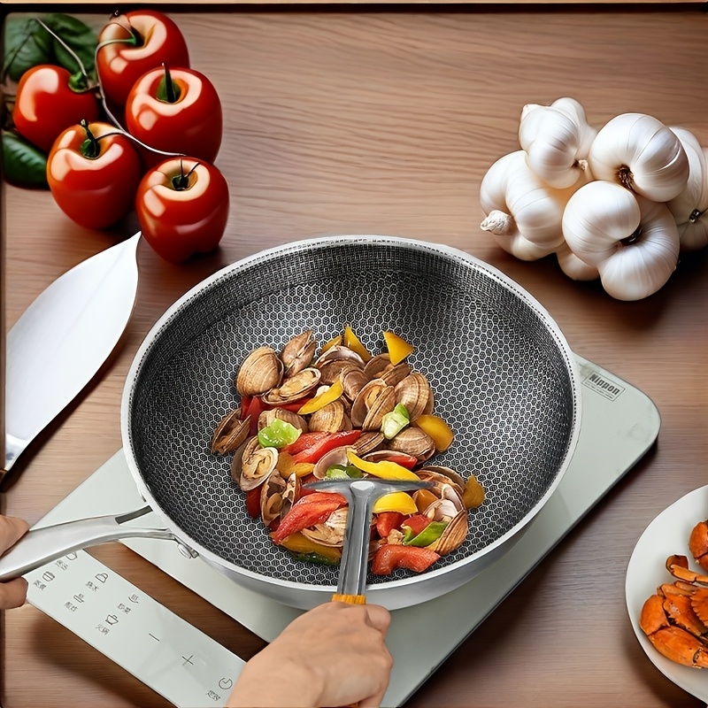 stainless steel non stick wok large cooking surface   heat resistant easy to clean for versatile kitchen fry pan details 4