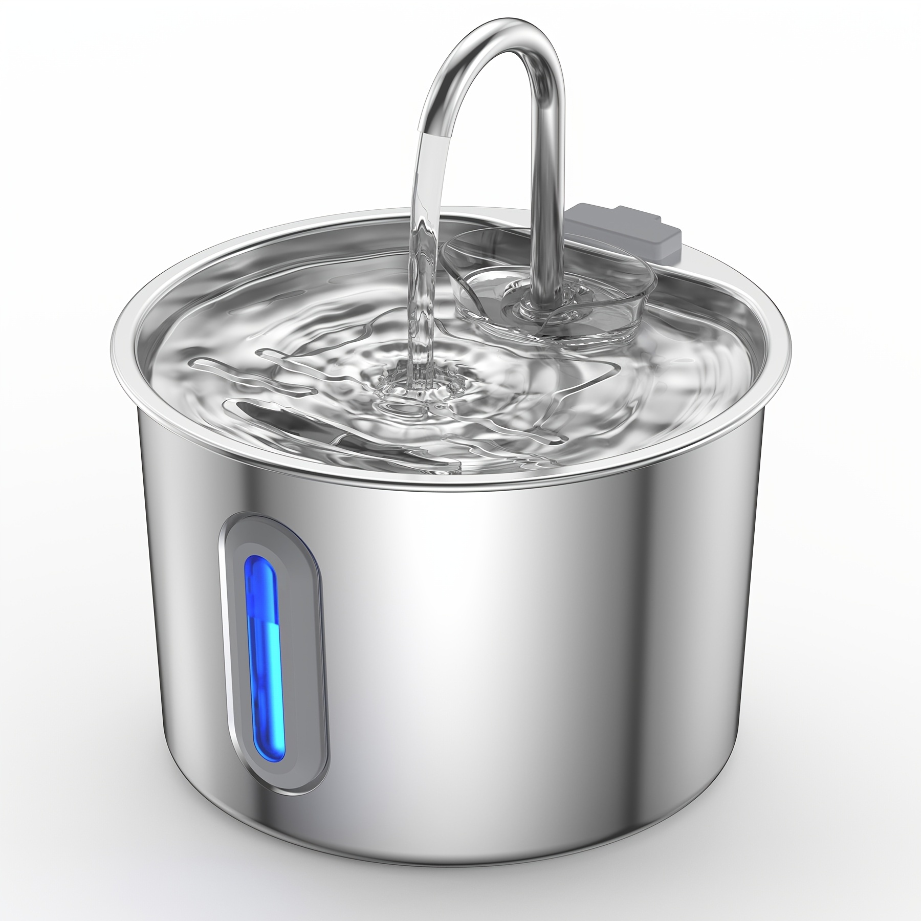item picture 2 2l 74oz round cat automatic water fountain stainless steel pet water fountain pet water feeder indoor   drinking bowl water dispenser with   pump and filter   window no 5v 1a plug water feeder contains a filter