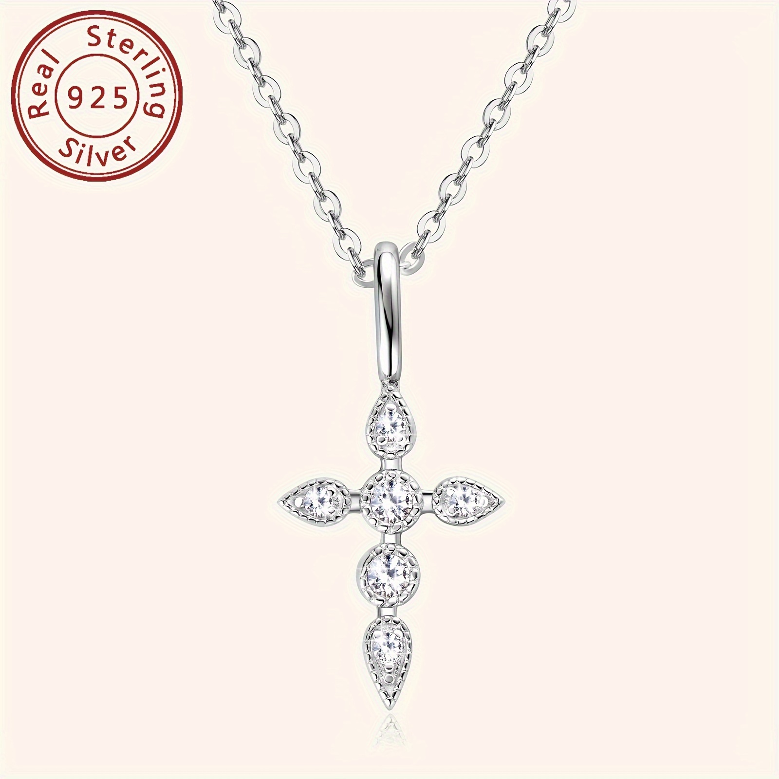 925 sterling silver cross pendant necklace with 14k golden plating synthetic moissanite stone religious symbol theme classic   0 1ct total carat for daily holiday wear   details 3