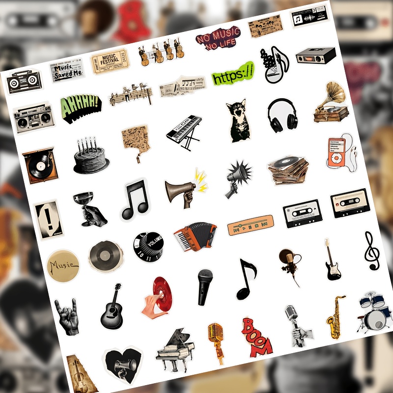 TEMU 51 Vintage Music Aesthetic Stickers, Old-style Self-adhesive Decals, Suitable For Phone Cases, Computers, Skateboards, Water Bottles, Guitar