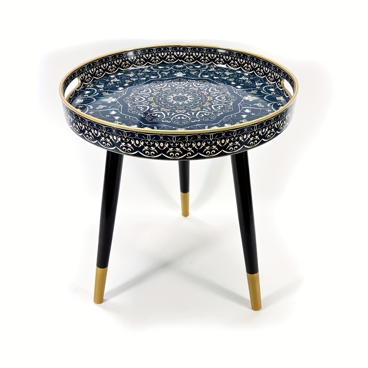 TEMU 1pc A Bohemian-style Tray, A Round Coffee Side Table With A Detachable Wooden Three-legged Design, Versatile For Outdoor Use, Ideal For Indoor