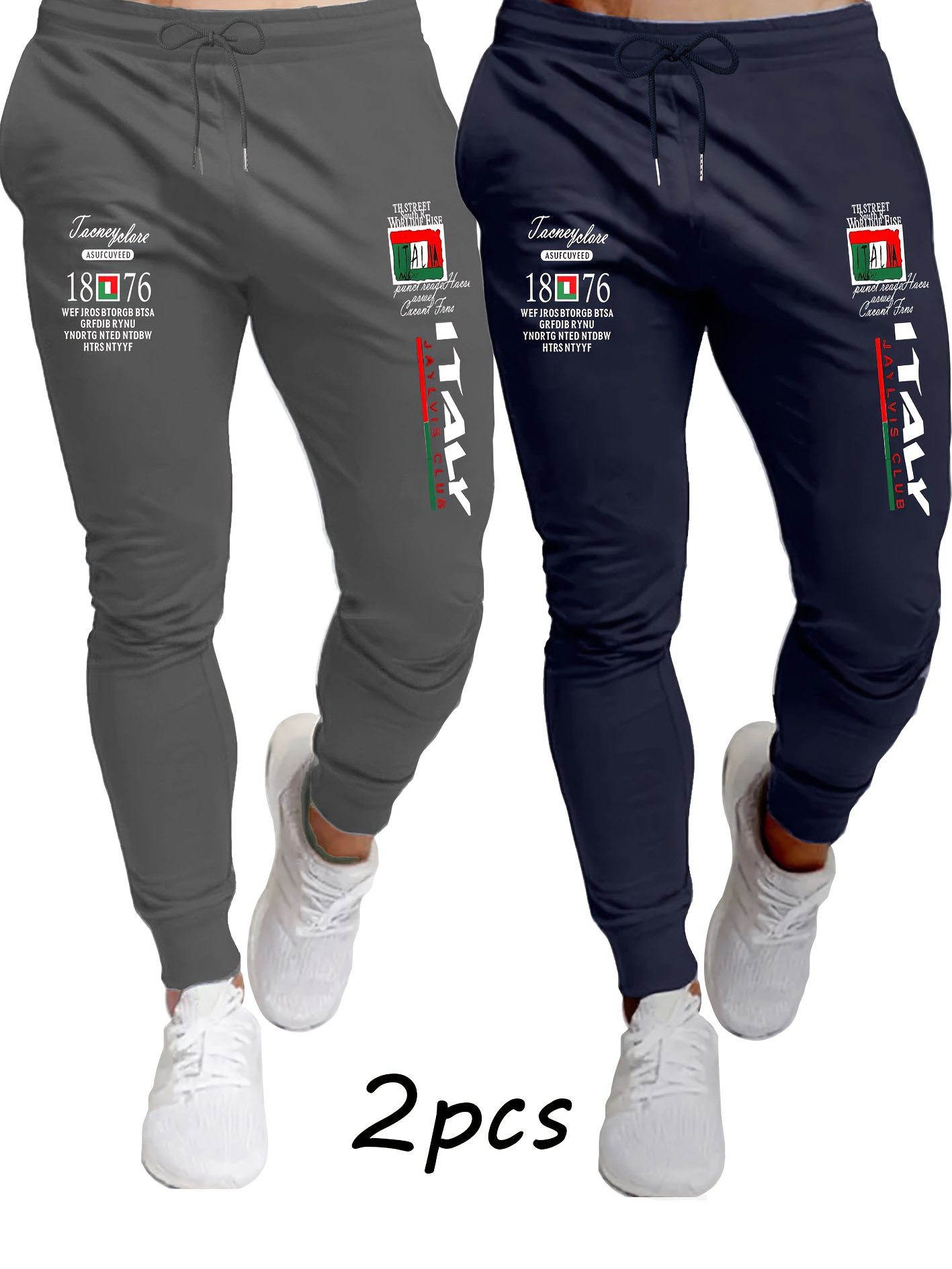 2pcs Men'S Fashion Casual Joggers | Breathable Sport Pants with Drawstring Waist, Comfortable Fit, Suitable for All Seasons, Featuring Print Pattern | Mature Style, Mid Waist, Slight Stretch Fabric