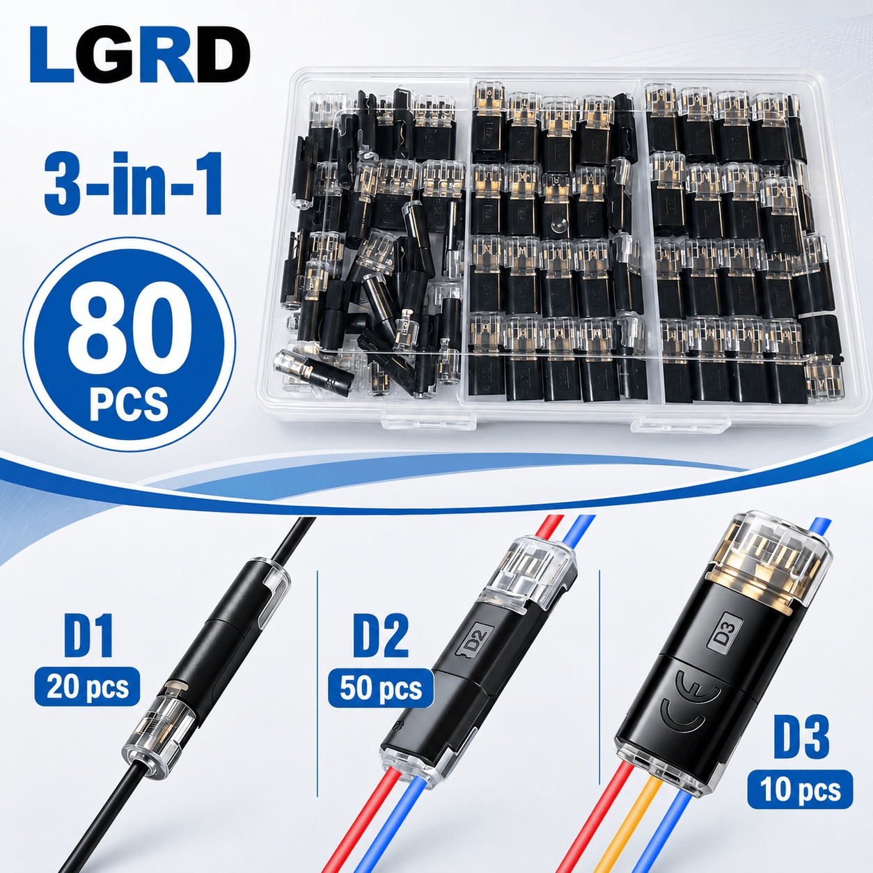TEMU LGRD 17/80pcs Connecteurs de fil dénudage, bornes de rapide D1 D2 D3 pour la réparation de câblage automobile et