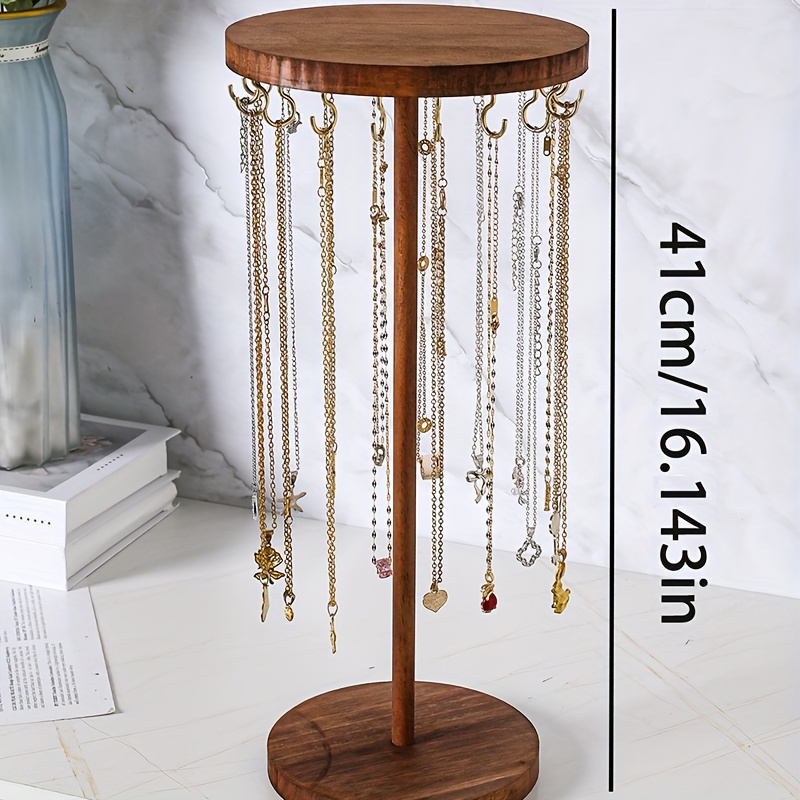 TEMU Rustic Wooden Jewelry Organizer, Round Display Stand, Necklace Pendant Bracelet Holder, Kitchen Storage Accessory, No Required, For Jewelry