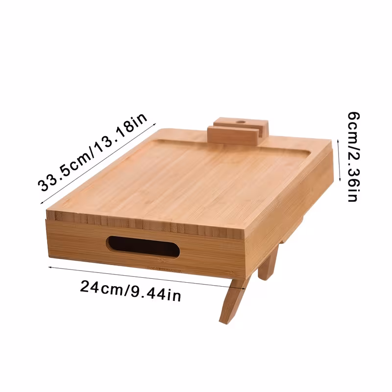 bandeja de braço de sofá com caixa de armazenamento, - , mesa de braço de sofá com giratório e suporte para celular, mesa de braço ajustável para sofás largos, bandejas para tv, bandeja de braço para jantar, - para sofá detalhes 3