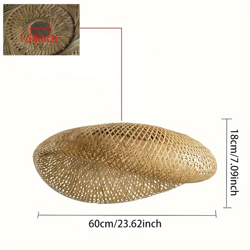 23.62-inch Bamboo Lampshade, Bohemian Vintage Handmade Woven Bamboo Rattan Pendant Lampshade, Suitable For Replacing Ceiling Lampshades In Kitchen Islands, Dining Rooms, Cottages, Etc. (1pc)