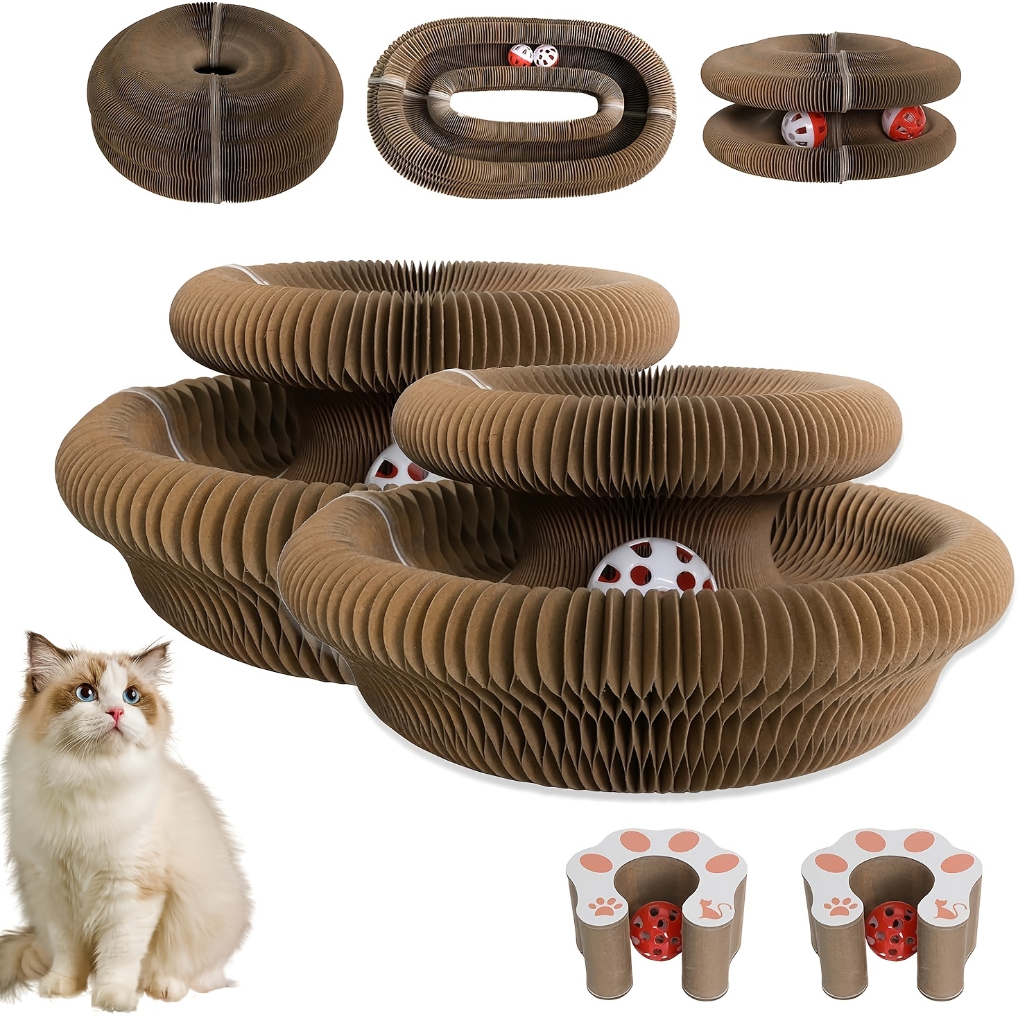 TEMU Griffoir pour chat pliable avec boule à clochette, jouet magique pour chat, protège , tapis à gratter en carton , stimulant mental interactif
