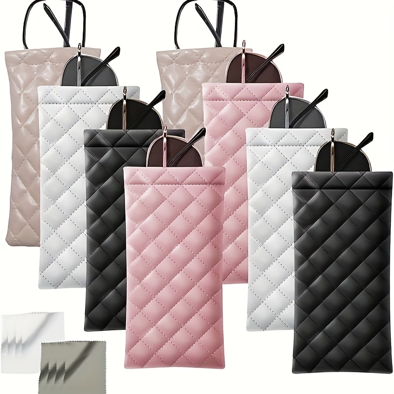 Image of 8pcs Squeeze Top Pouch - Portable Faux Leather Soft Glasses Case With