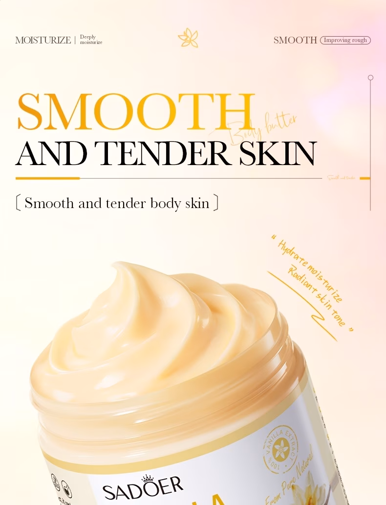 200g vanilla body butter cream deep hydration nourishes smooth tender skin contains glycerin hyaluronic acid for skin sadoer Product details 2