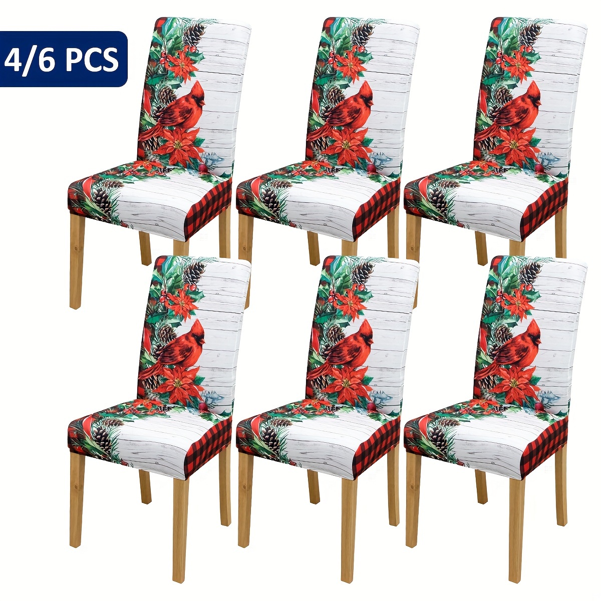 

4/6pcs Christmas Red Print Dining Chair Cover Home Decoration Festive Atmosphere Suitable For Restaurant And Living Room