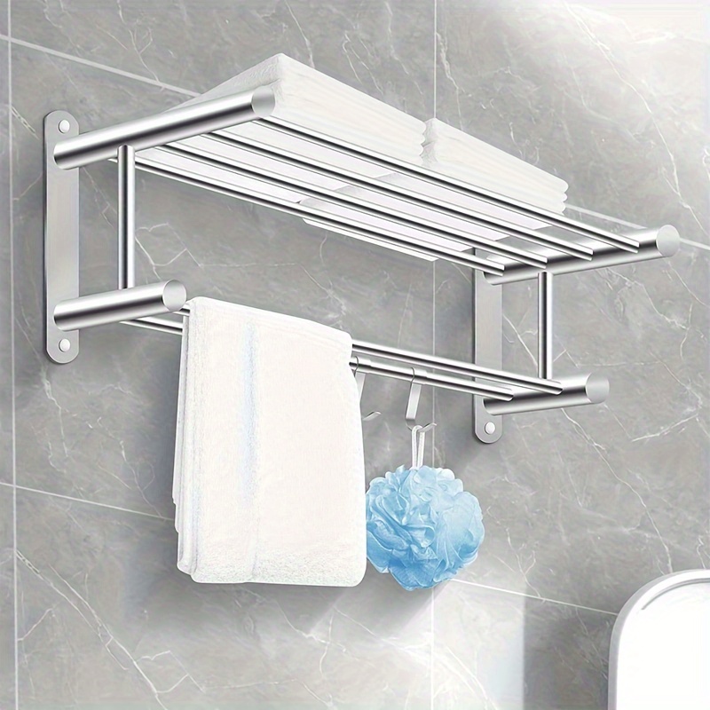 

Stainless Steel Bathroom Towel Rails With Sliding Hooks - Wall-mounted Double Towel Rails For Rv Bathroom Storage.