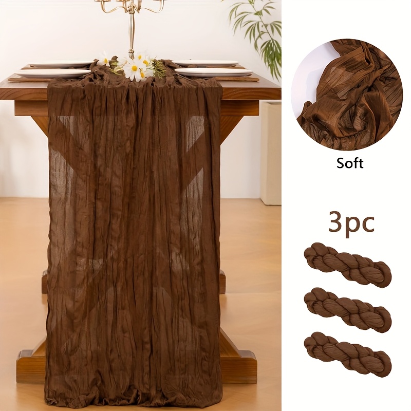 TEMU 3pcs Set Of Coffee-colored Cheese Cloth Table Runners, 35x118 Inches Cheese Cloth Bohemian Gauze Wedding Bride Baby Shower Table Runner Table