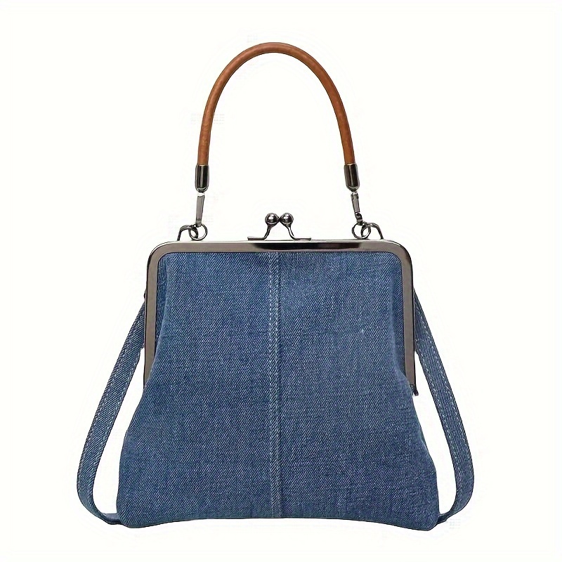 

Sac à main élégant main fait pour femme, petit sac à main avec fermeture à , couleur unie, doublure en polyester, , cuir faux, et bleu foncé