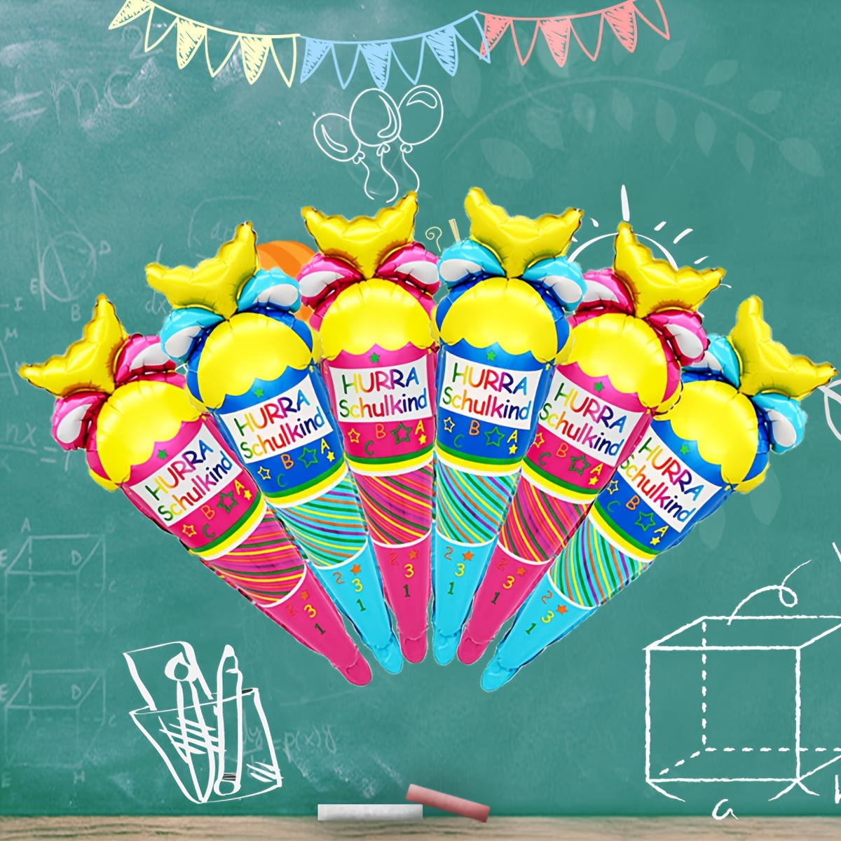 Image of 6pcs/set, 70cm German Back To School Sticks Balloons, Hueea Schulkind Stick Shape Balloons, German Back To School Party Decorations, Classroom Decor, Children's Inflatable Toys