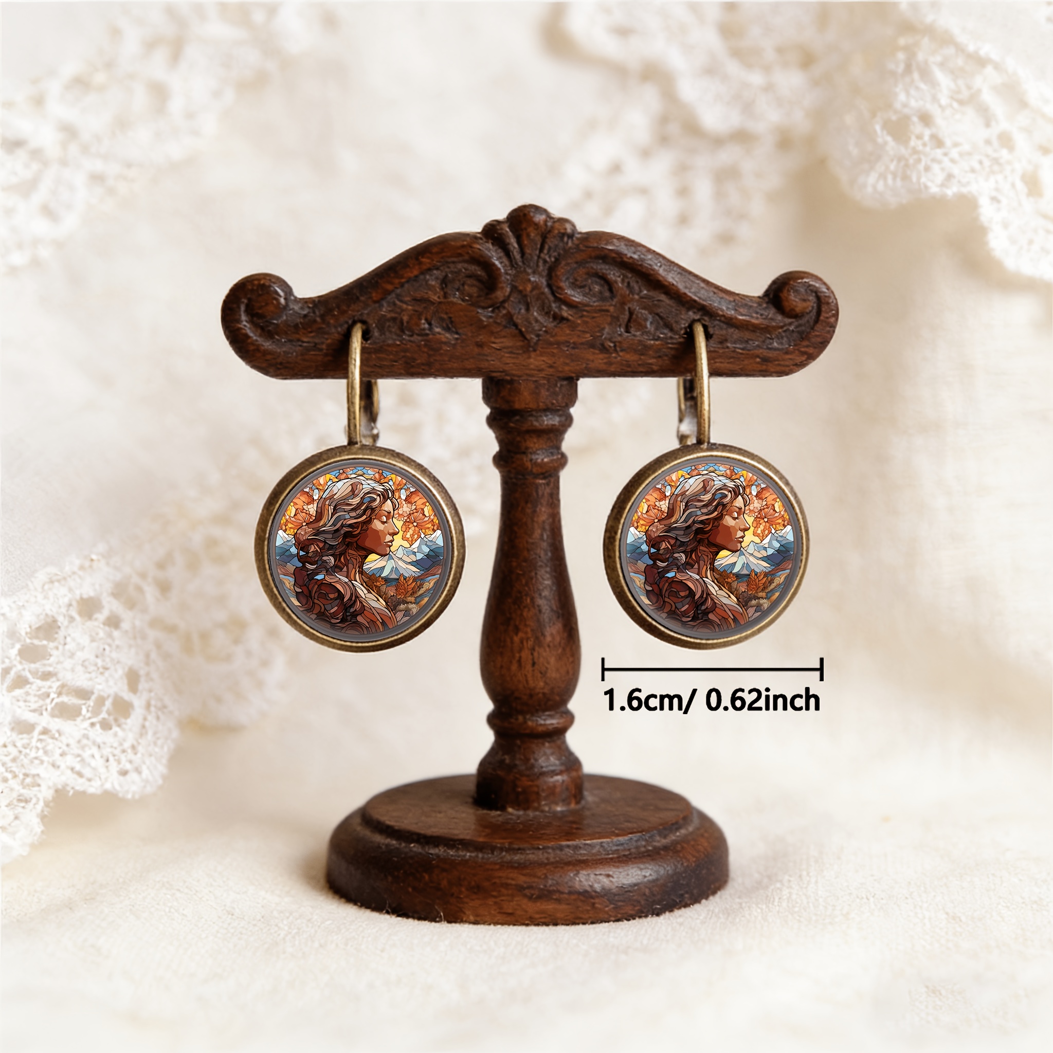 Antique Cyan Round Classical Earrings with Ear Hooks