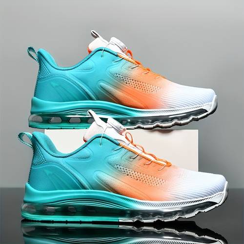 mens oversized air cushion fashion sneakers breathable mesh upper gradient teal to hook and loop strap closure lightweight cushioned for casual outdoor wear
