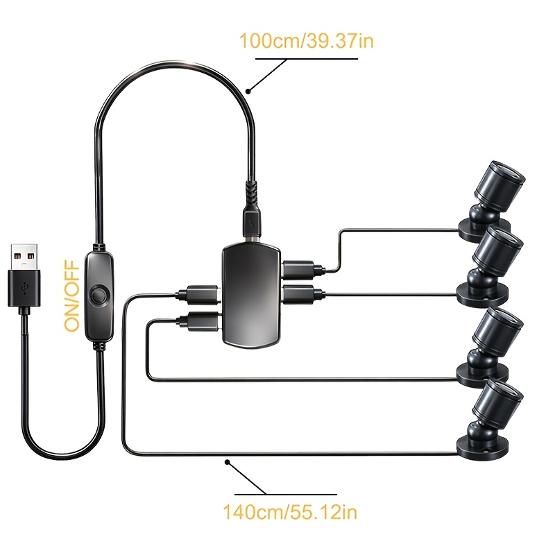 TEMU Led Mini Cabinet Light, Usb Powered With 2/4/6 Lamp Heads Spotlight, 3000k Warm Light, Suitable For Jewelry Cabinets, Model Display Cabinets,