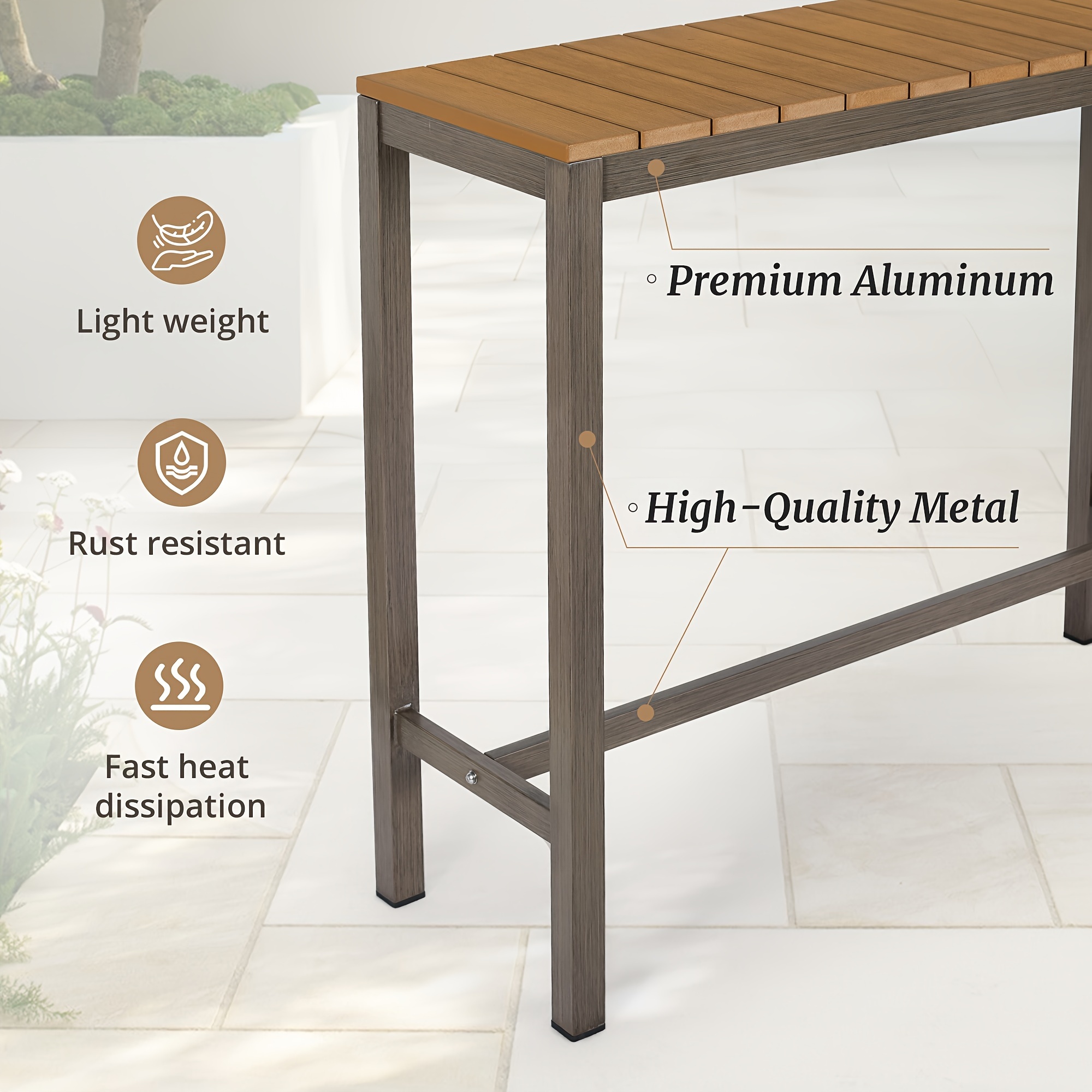 1 Cozyman Outdoor Bar Table 45"" Patio Bar Height Counter Table Weather Resistant Waterproof