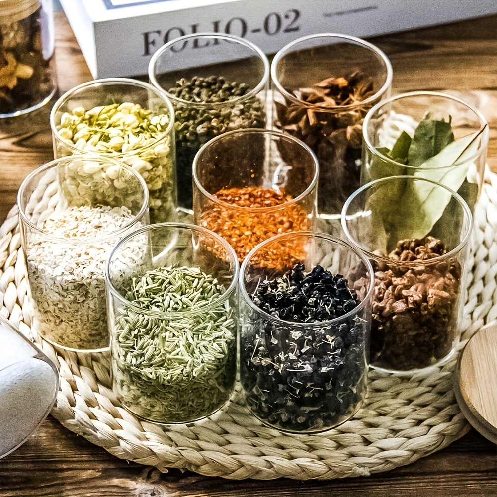 1 frasco de vidrio de 220 ml | Botella de vidrio pequeña para granos, condimentos, té, café, caramelos | Caja sellada transparente y linda para el hogar con tapa de bambú, antirotura, alto nivel de apariencia, reutilizable, fácil de limpiar