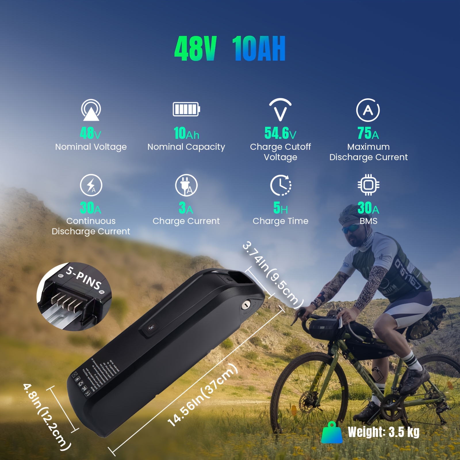 36V 10Ah Lithium Battery For E-Bikes & Scooters - 500W To 1200W Motor, Includes 2A Charger & 30A BMS