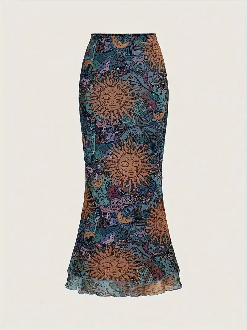 sun print high waist mermaid skirt y2k bodycon skirt for womens clothing details 0