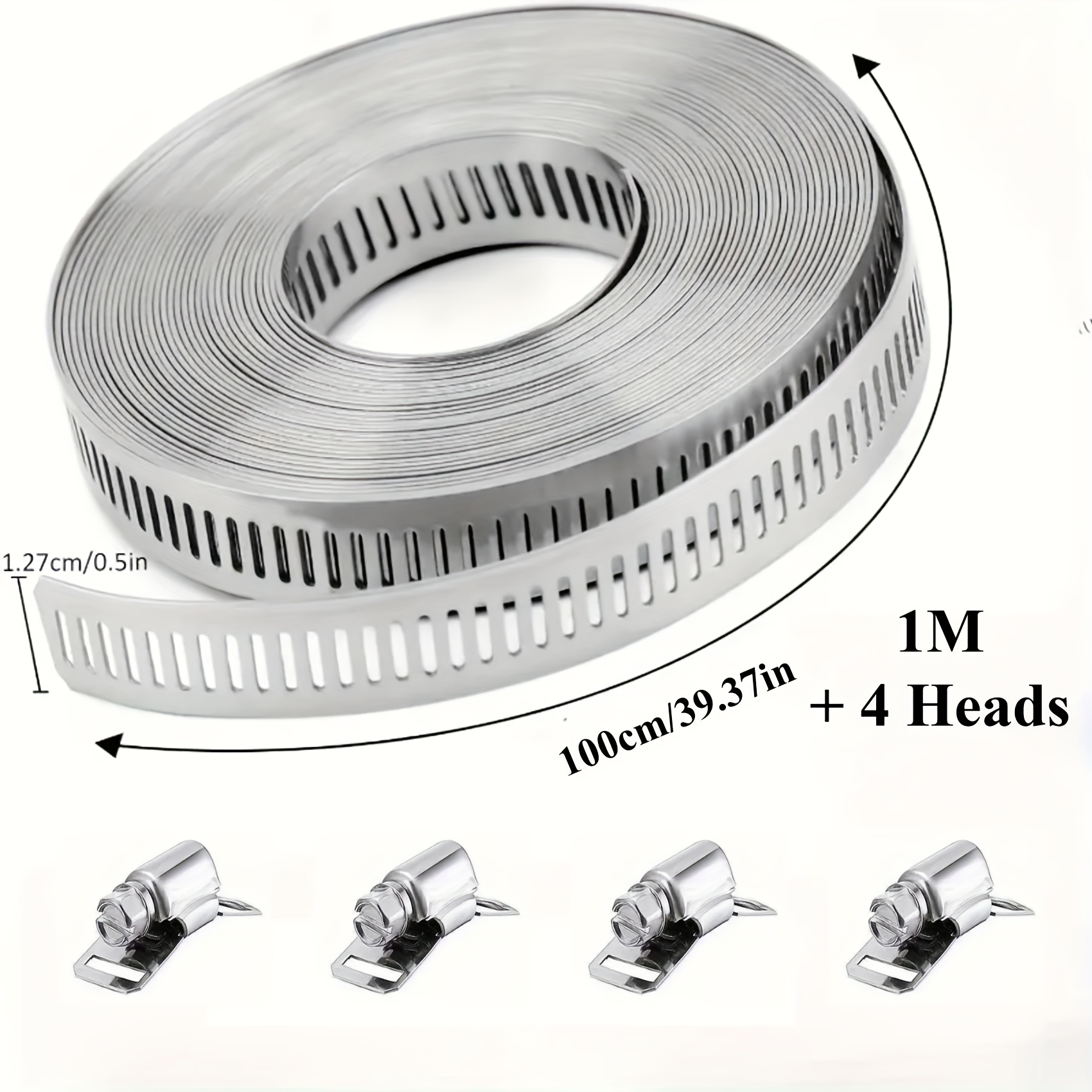 E-shop Edelstahl-Schlauchschelle - Verstellbar, Vollzahn-Design für perfekte Passform, DIY-Schnellspannring, 1/2/4 Meter Metallbinder für Rohre,