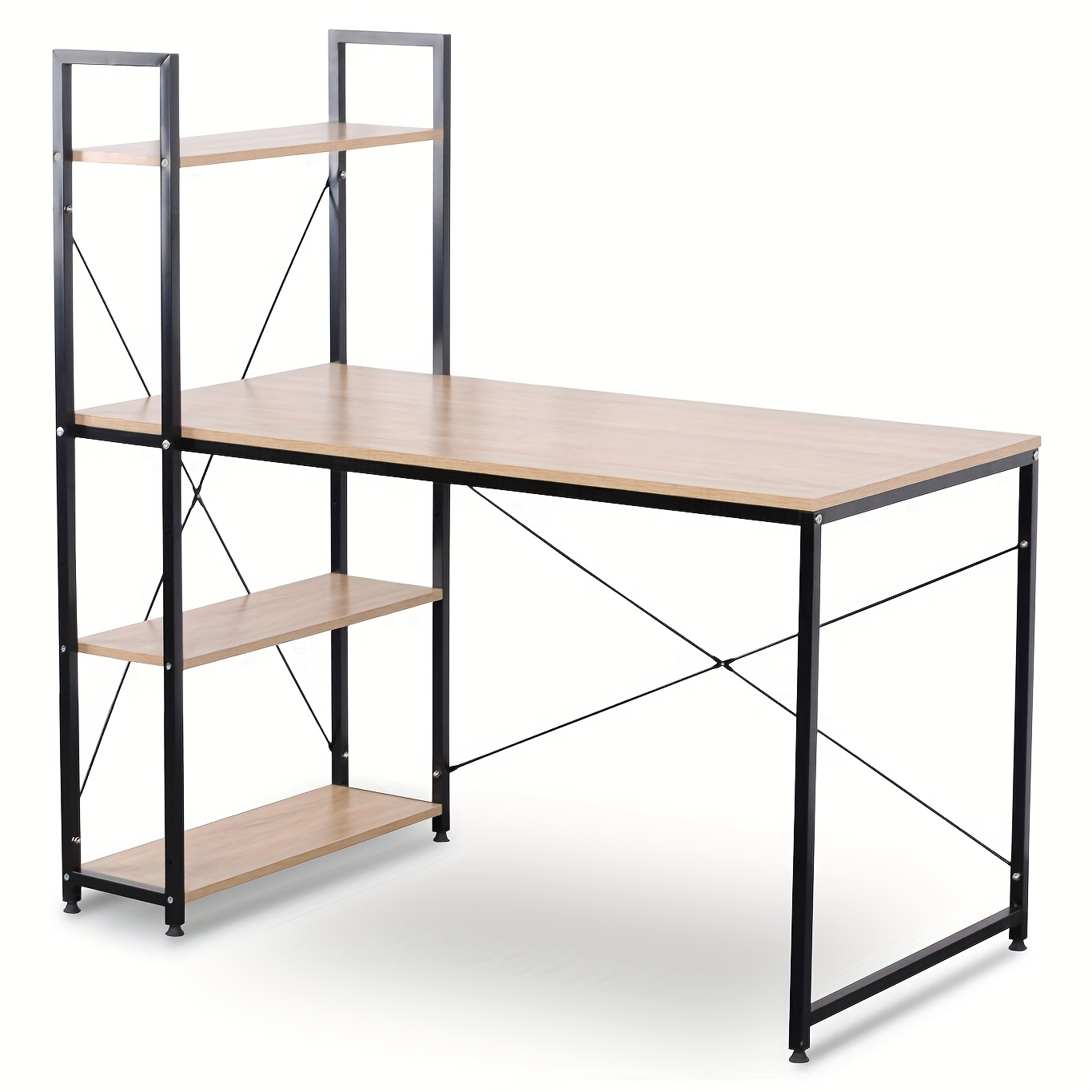 1pc Desk, Computer Desk, 120x60 Cm, Office Desk With Shelves, 4 Shelves On The Side, On The Left Or Right Side, Suitable For Office, Living Room Or Bedroom