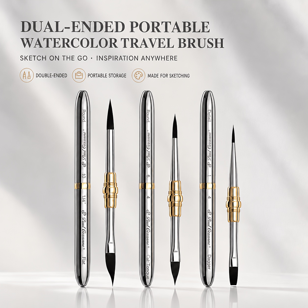 Portable Dual-Ended Travel Watercolor Brush Set with Storage Bag