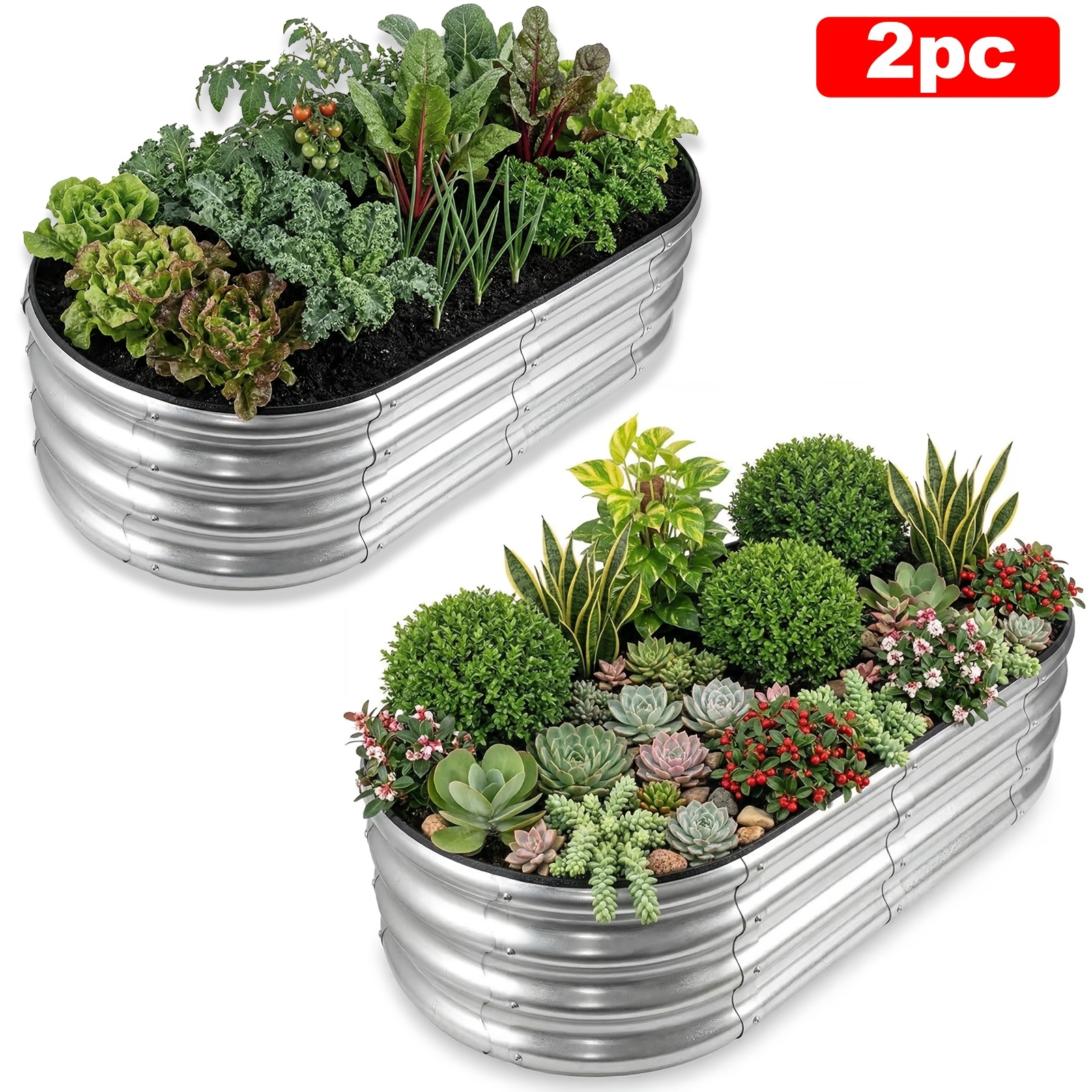 1pc 2pcs galvanized raised garden bed kit galvanized planter garden boxes outdoor oval large metal for vegetables