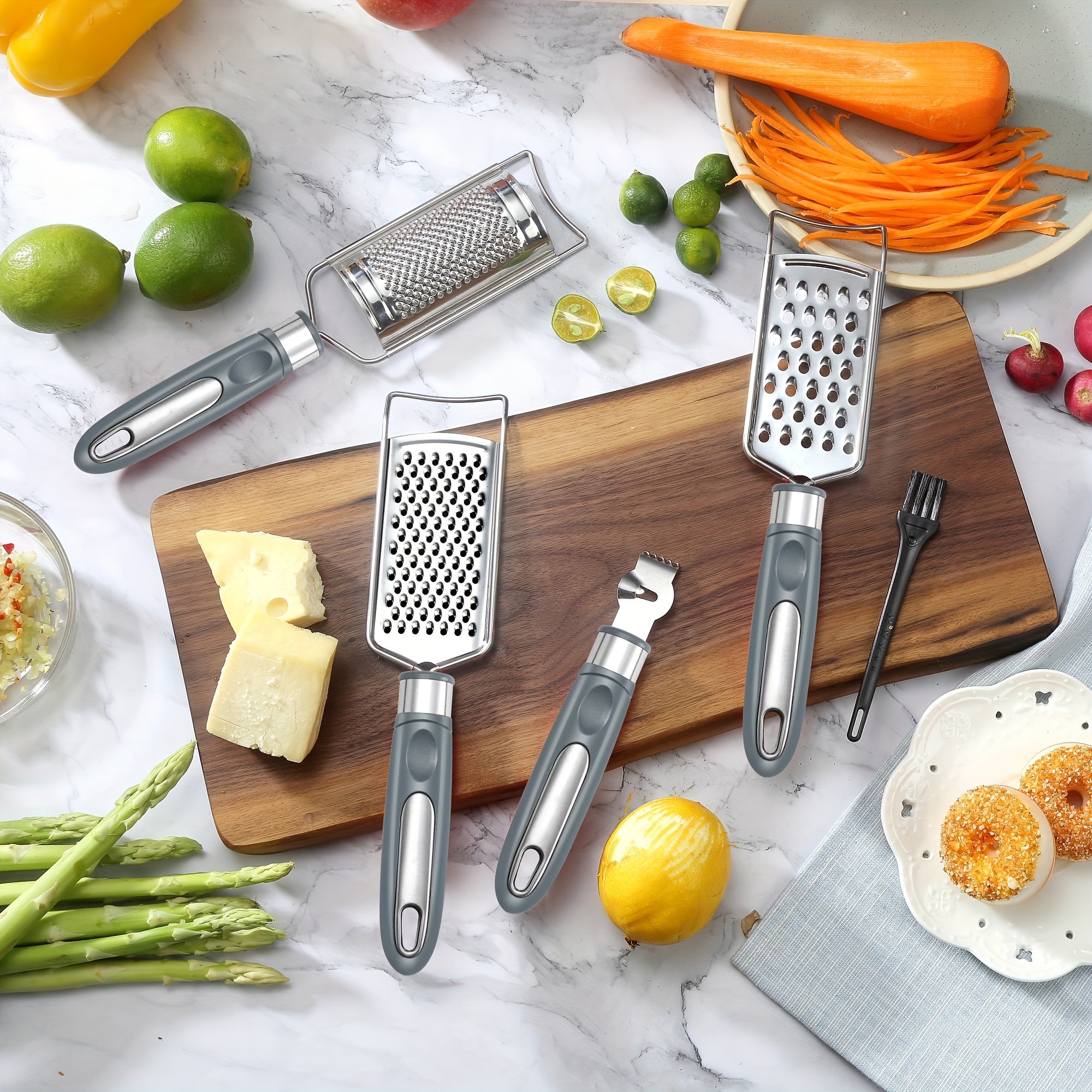 

Cheese Grater, Zester Grater, Stainless Steel Grater For Ginger, Garlic, Nutmeg, Chocolate, Vegetables, Lemon, Dishwasher Safe, Set Of 5 (grey)