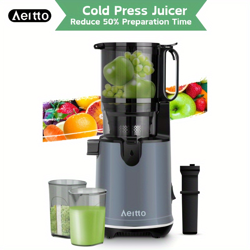 

Aeitto Masticating Juicer, Cold Press Juicer Machines With 5.3" Large Feed Chute, Easy To Clean With Brush, Black/grey