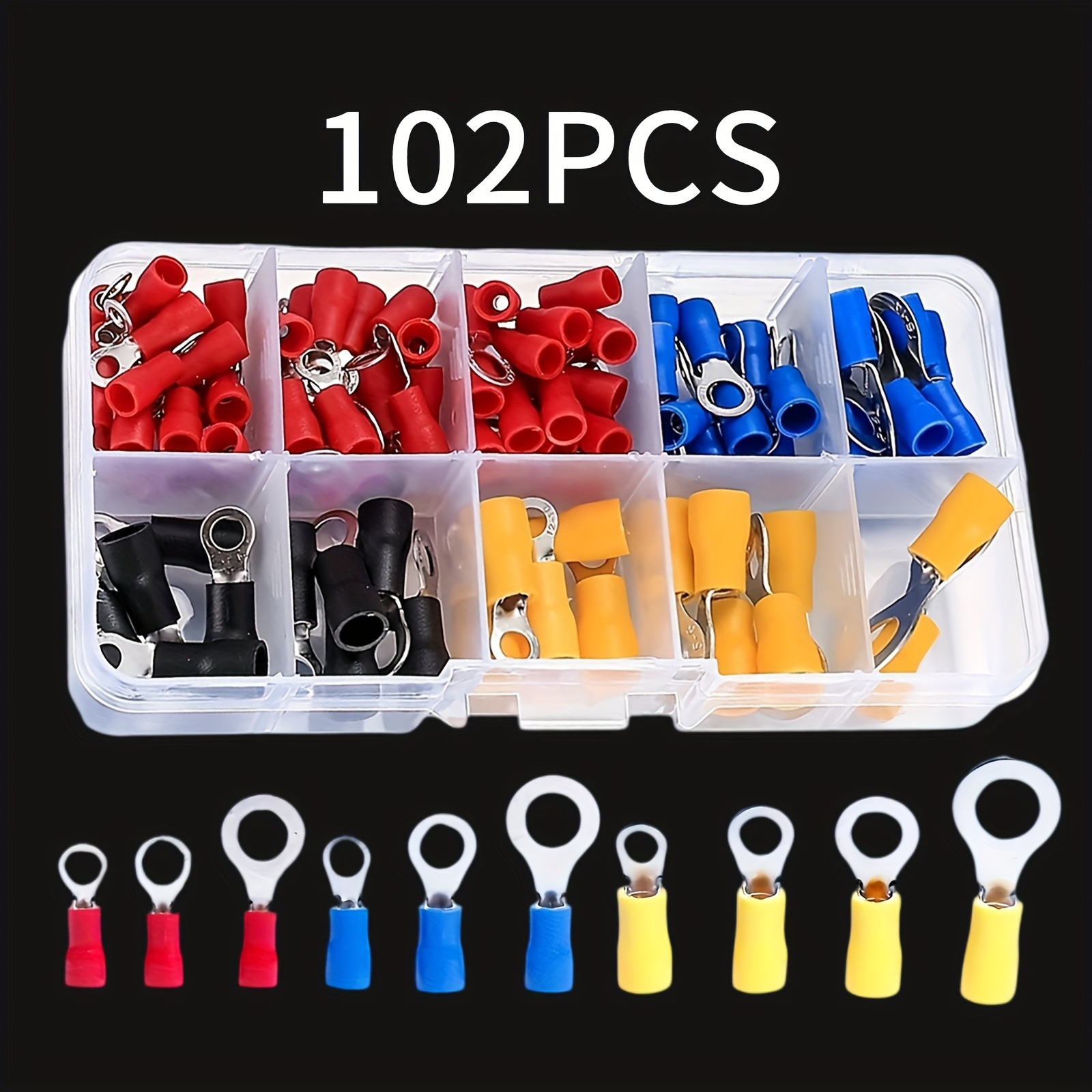TEMU Juego de 102 piezas de bornes de espada de crimpado eléctricos universales - Kit de conectores de cable de alambre surtidos con conectores de