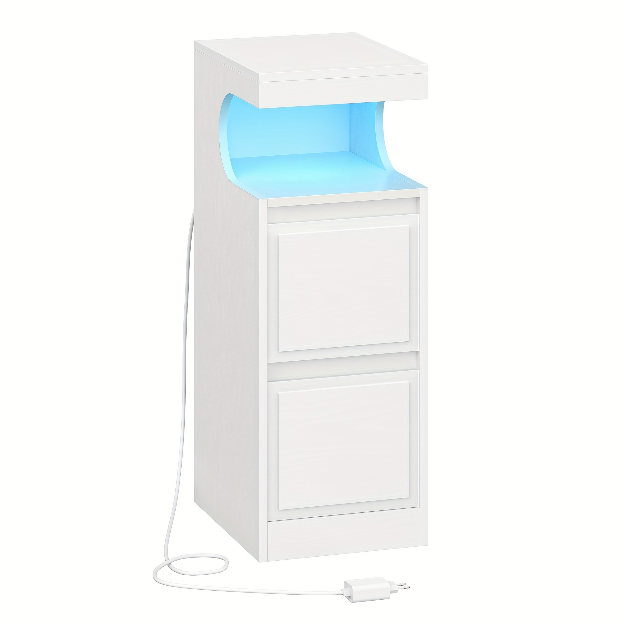 TEMU Bedside Table With Led, Side Table With 2 Drawers, Nightstands With U-shaped Open Compartment, Adjustable Light, For Bedroom, Living Room, 30 X