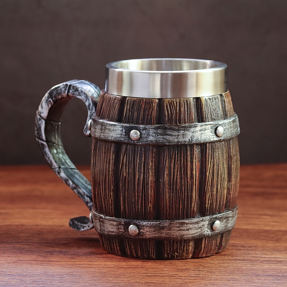a 20oz large capacity stainless steel cup in   of a   resembling a wooden beer mug made of resin   cold drinks party bars and as a gift for friends or for a fathers birthday and   Product details 6