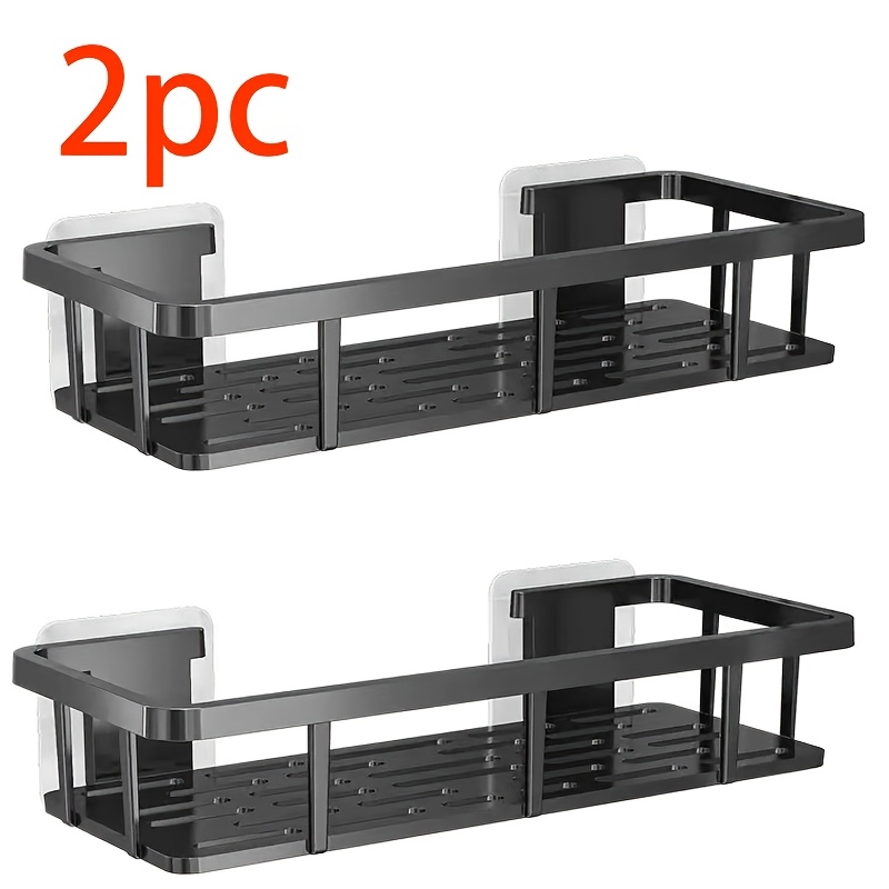 E-shop 1/2-Pack Schwarze Schwerlast-Wandregal aus Kunststoff – Kein Bohren, Klebe-/Schraubmontage – Platzsparende Badezimmer- Küchenorganizer –