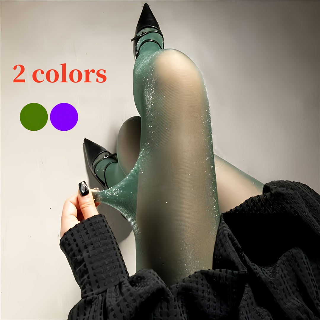 

1pc Women's Plus Size Thin Pantyhose, Sparkling , Solid Color, Stretchy Knit Fabric, Polyamide 85% Elastane 15%, Comfortable Slimming Wear