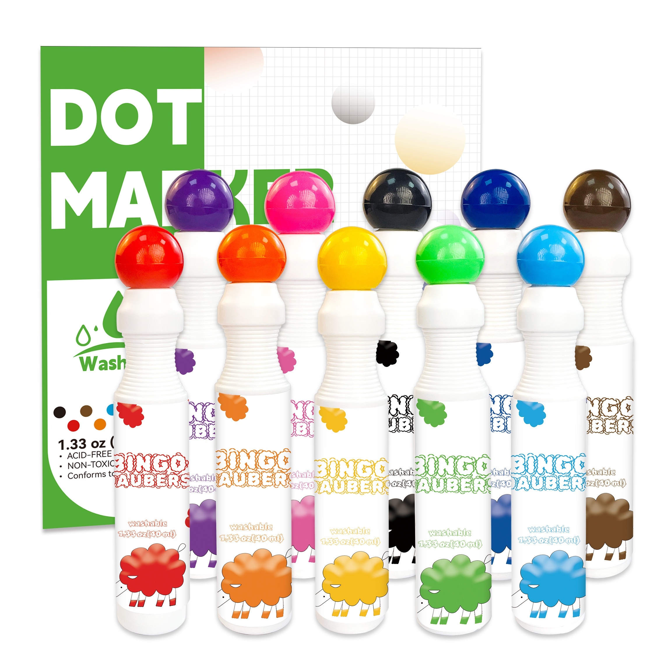 

Washable Dot Markers Set Of 10 - Bingo Daubers With Plastic Surface Recommendation, Dot Art Paint Marker Collection (40ml Each)