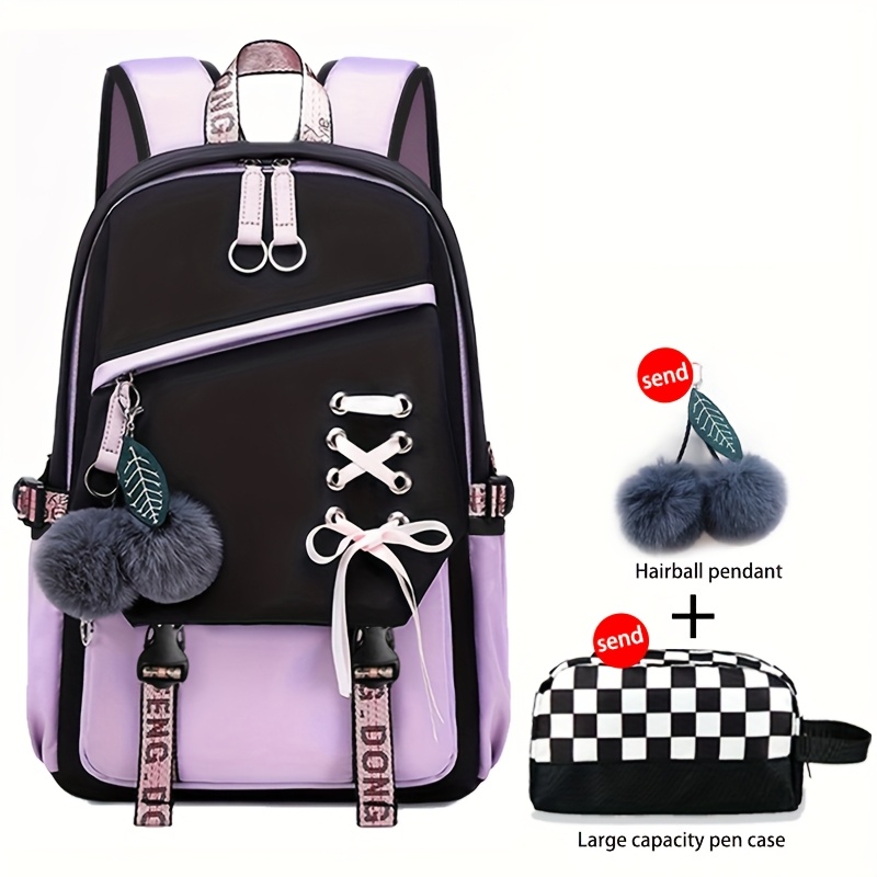 stylish womens large capacity purple black laptop backpack  display picture 3