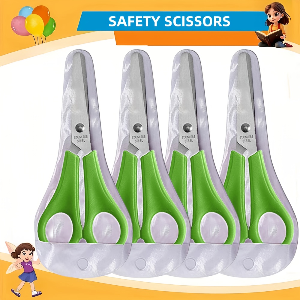 Image of 4pcs Blunt Tip Safety Scissors, Stainless Steel Crafting Scissors With Measurement Scale, Perfect Student Scissors For Arts And Crafts - Small, Easy-to-use Crafting Shears