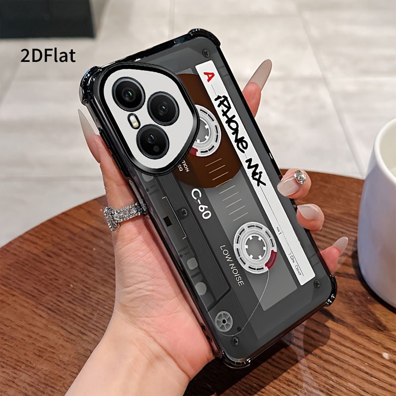TEMU Custodia per telefono - 2D piatta marrone retr簷 nastro in cassette design antiurto custodia copertura completa custodia per telefono adatta per