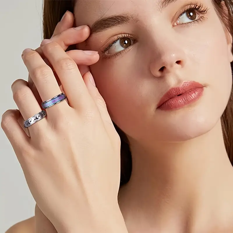 6pcs fidget rings for anxiety 316l stainless steel spinner band rings for women fidget anxiety rings star blast finished cool stress relieving rings set Product details 0