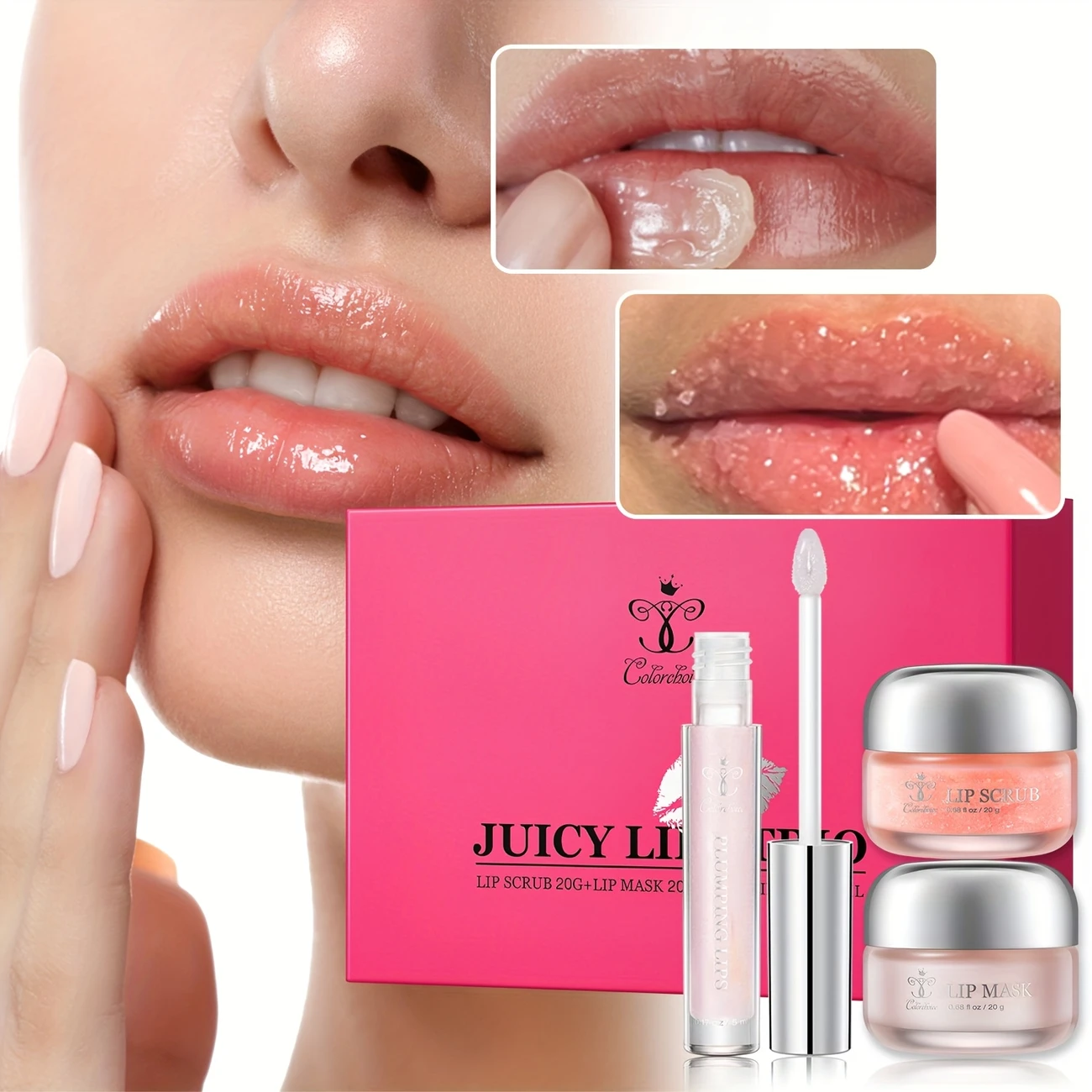 3pcs kit lip scrub lip mask lip plumping gloss moisturizing formula for smooth and refreshed lips best valentines day anniversary gift details 0