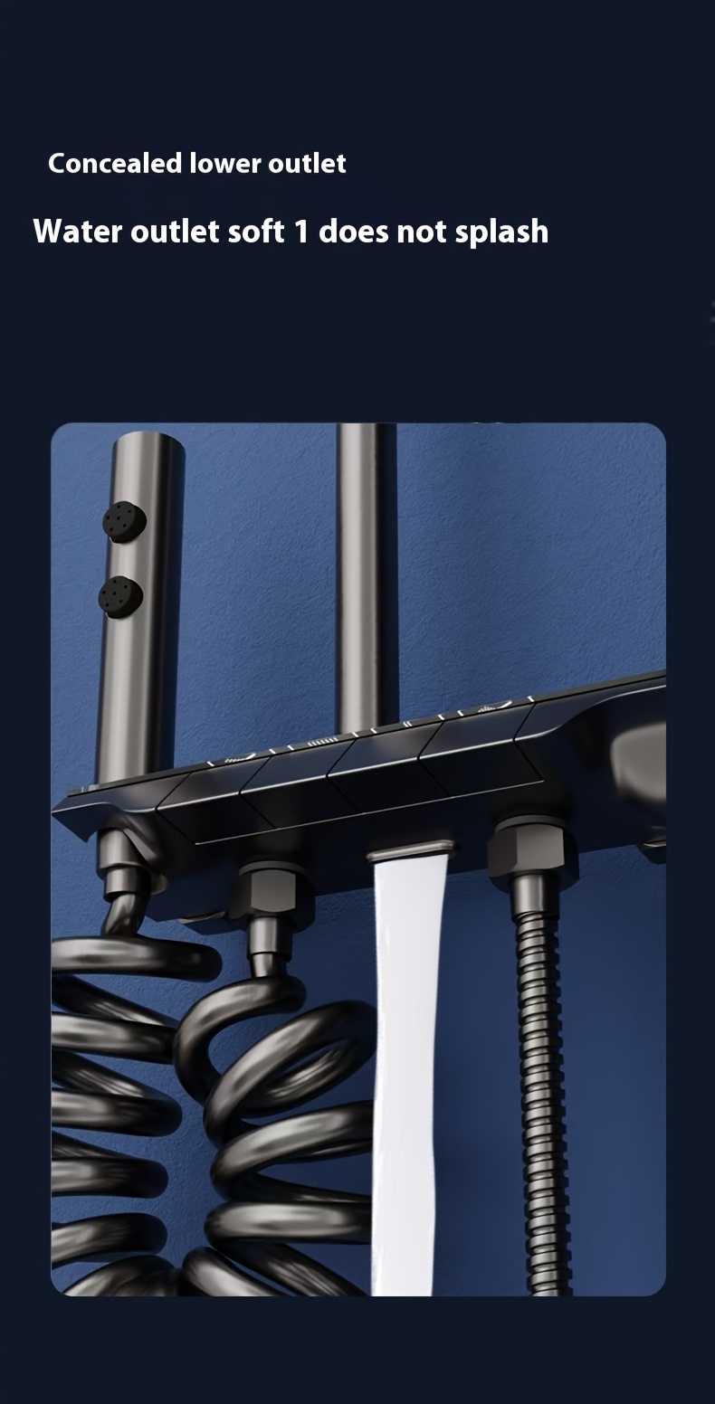 1 Zestaw Thermostatic Shower System w kolorze Gun Gray z 30,48 cm głowicą deszczu, ręczną wodą, regulowaną wysokością, montażem na ścianie i spryskiwaczem do bidetu - Trwały, izolowany cieplnie, odporny na zgniecenia, nowoczesny element łazienkowy, nowoczesny element łazienkowy|Zakończenie w kolorze Gun Gray|Regulowana wysokość, system wodoodporny