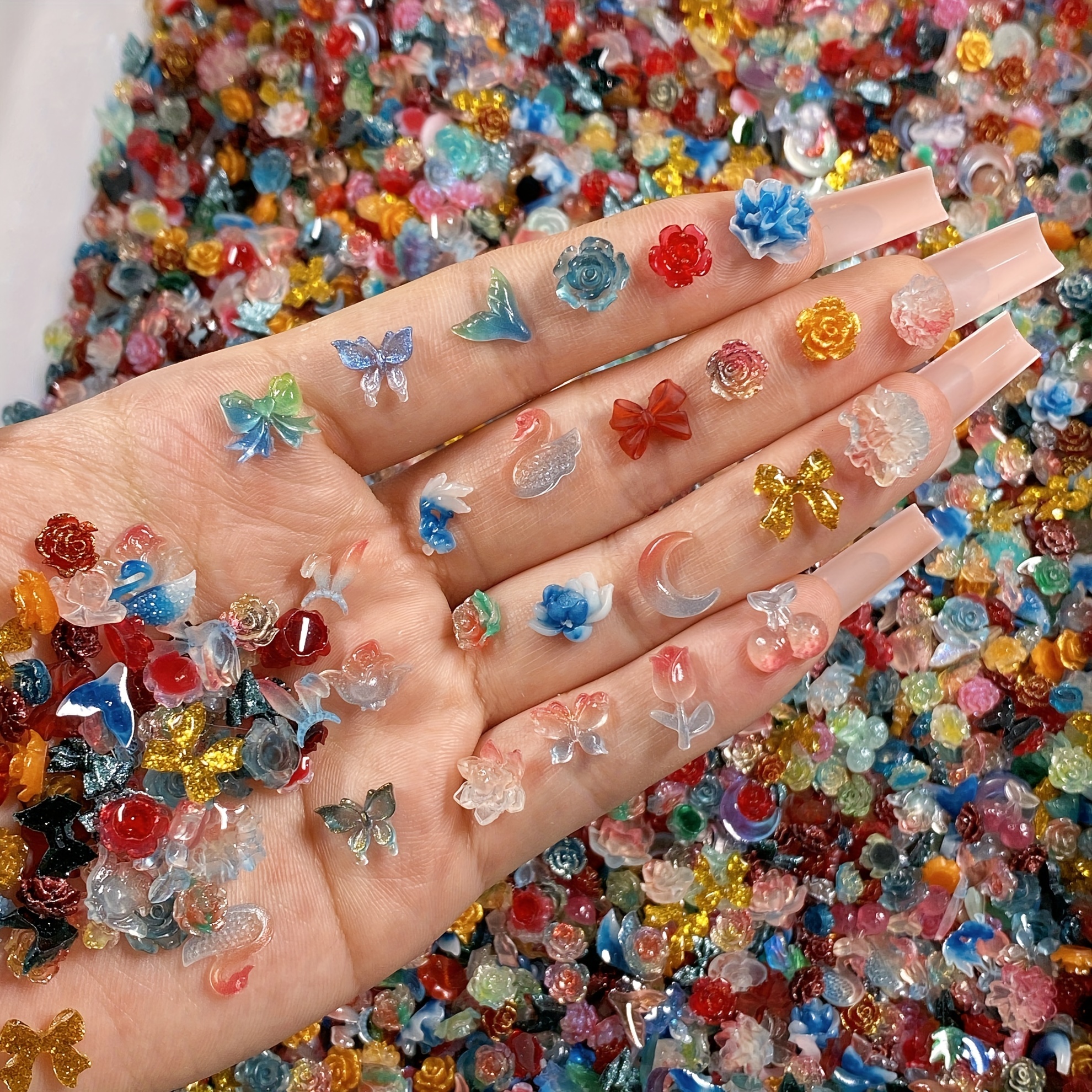 TEMU Lot de breloques en résine avec motif rose, et papillon, 35/100 pièces - Idéal pour les coques de téléphone, le scrapbooking, la création de