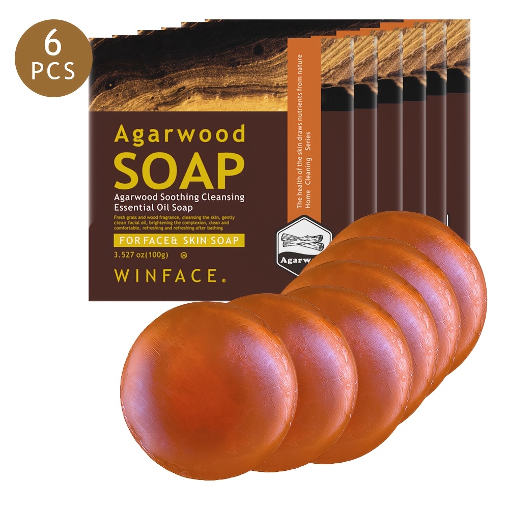 Image of *3.527oz (6bar* Agarwood Soap, Oil Control And Cleansing, Artisan Soap, Essential Oil Soap, Scented For Washing And Bathing, Perfect Gift For Holidays, Suitable For Types