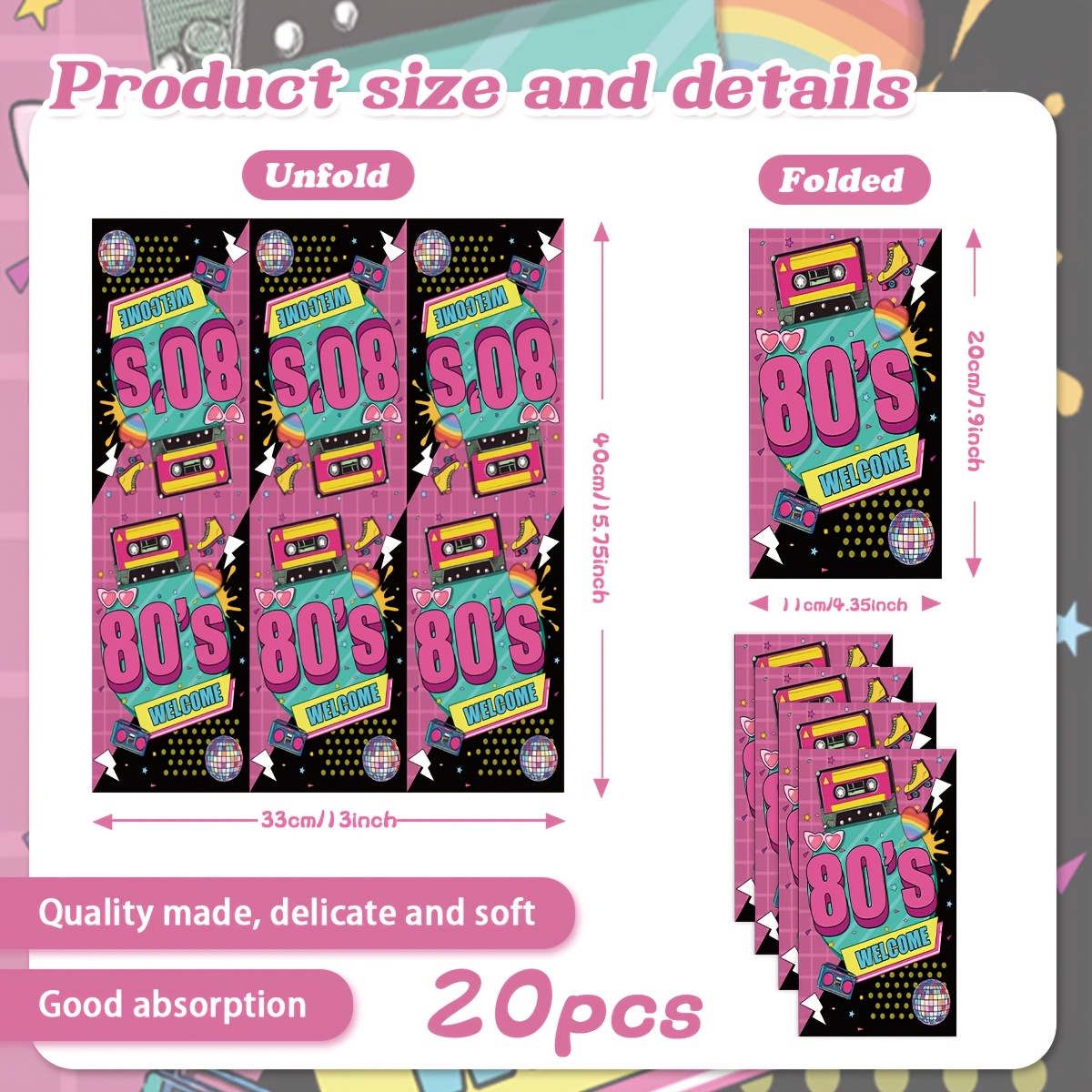 E-shop Party-Servietten im 80er-Jahre-Disco-Kassetten-Design, geeignet für Versammlungen, Teepartys, Geburtstagsfeiern, Retro-Tischdekoration mit