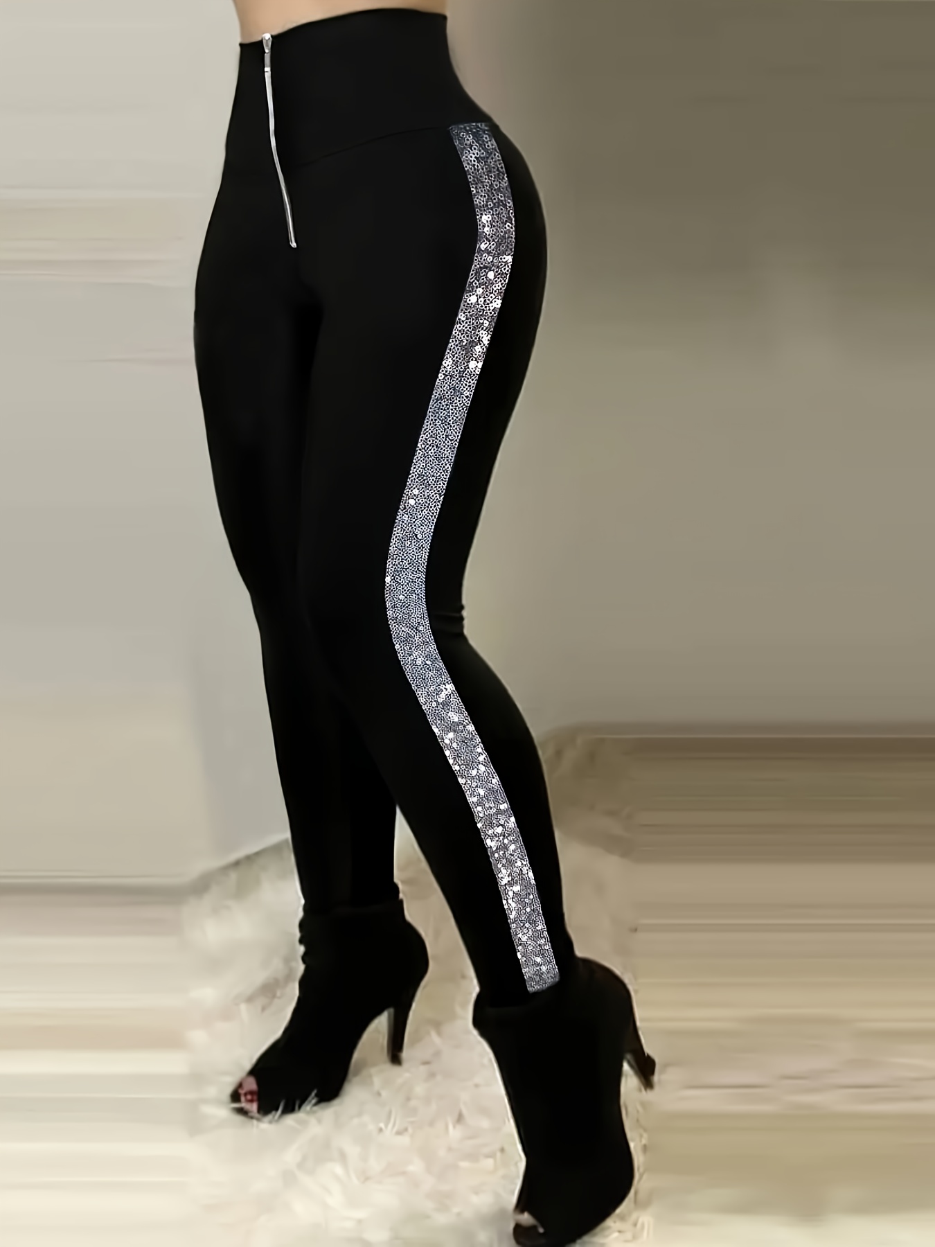 women's plus size high waisted sequin skinny leggings Temu