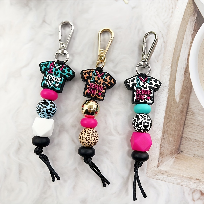 

Chic Leopard Print Silicone Nurse Uniform Keychain - Beaded Charm Accessory, Perfect Gift For